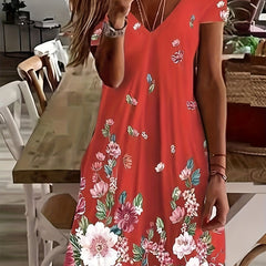 Women's Plus Floral Print V Neck Stretch Dress