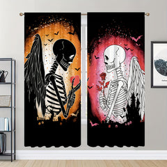 2 Panel Skull Printed Curtains Rod Pocket Top Window Drapes