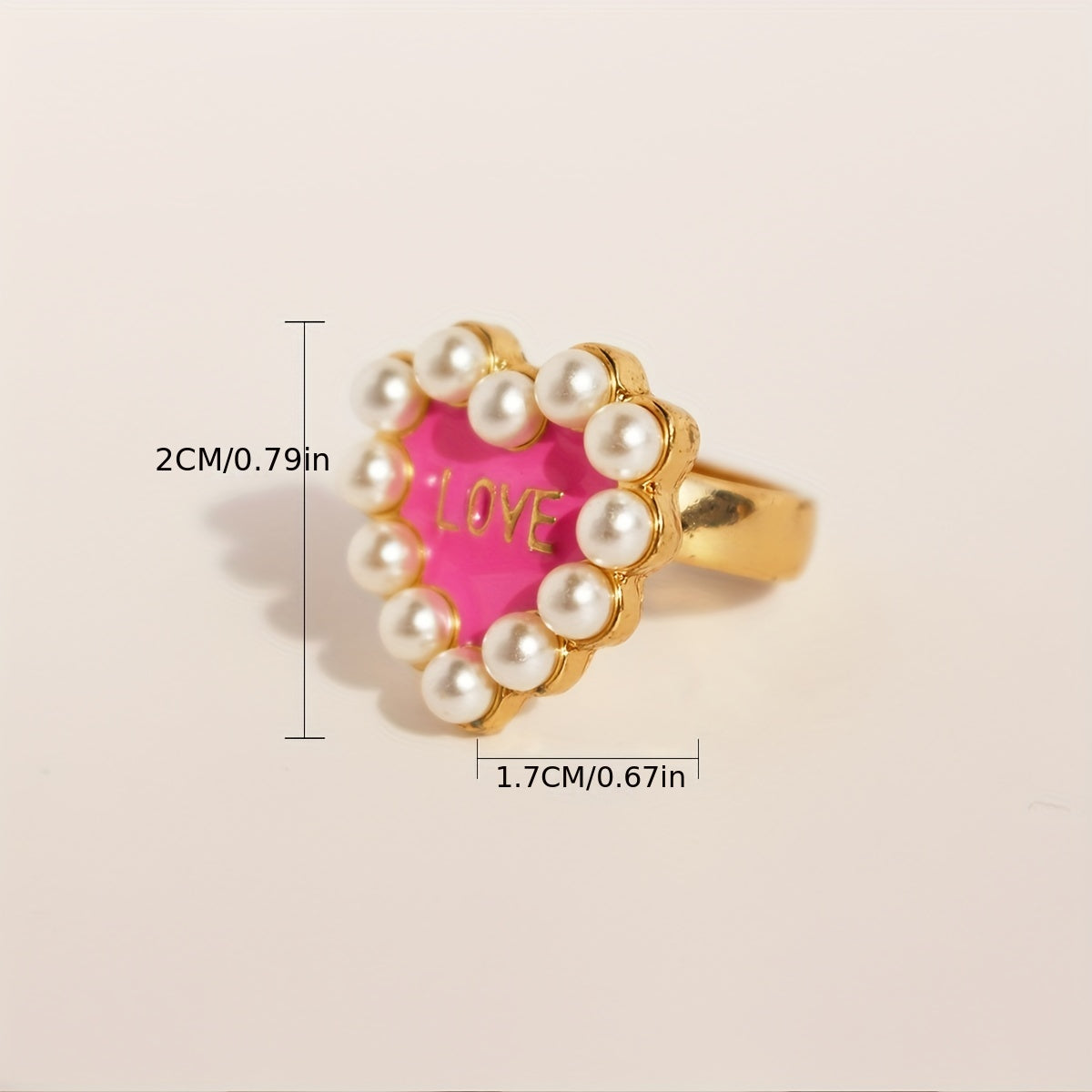 Romantic Letter Pattern Ring Faux Pearl Decor Ring