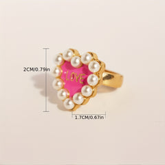 Romantic Letter Pattern Ring Faux Pearl Decor Ring