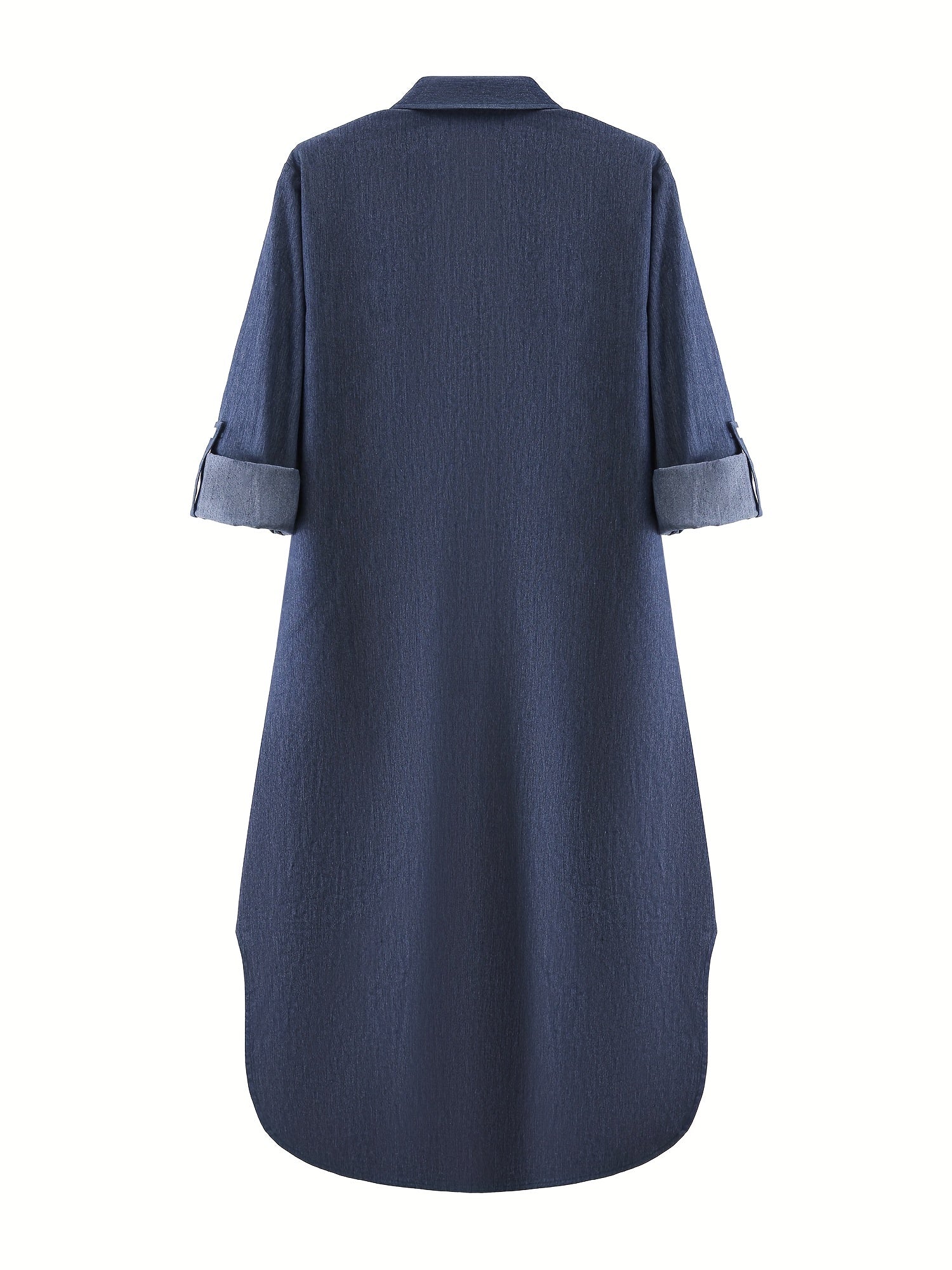 Solid Button Up Roll Long Sleeve Maxi Shirt Dress