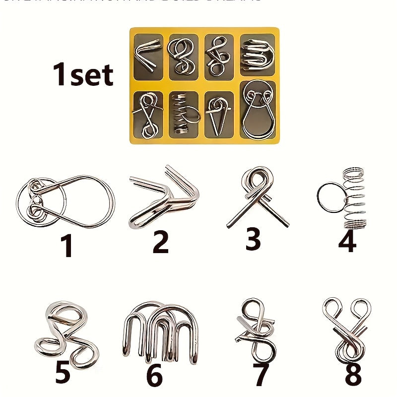 Luban Lock Toy Set of 8 Golden Rings Family Party Game