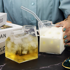 Creative Milk Box Water Cup Glass Bottle For Juice Coffee Tea Birthday