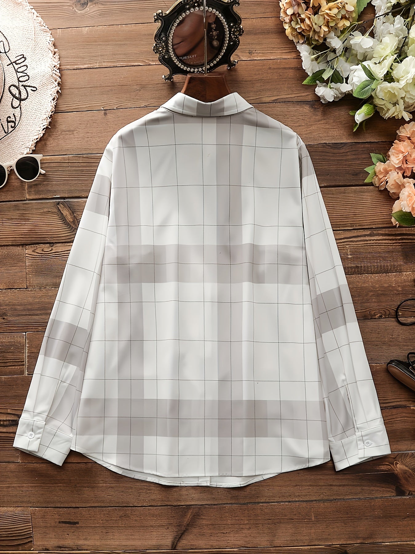 Plaid Print Button Up Long Sleeve Blouse