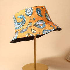 Cartoon Paisley Print Bucket Hat Orange Vintage Basin Hat
