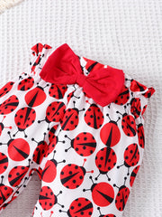 3pcs Newborn Baby Girls Ladybug Cartoon Print Outfit Set