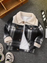 Toddler Boy Fleece Plaid Coat Autumn Outwear
