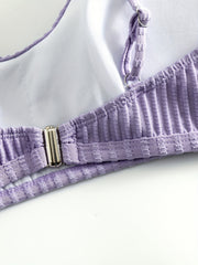 Solid Ribbed V Neck Backless Crop Cami Top & Panty Swimsuit