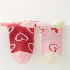 5 Pairs Girl's Cartoon Love Heart Knitted Crew Socks