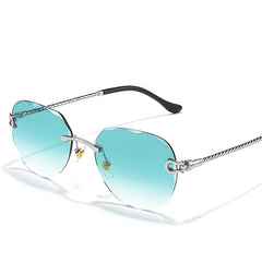 Wave Cutting Sunglasses Rimless Gradient Pilot Oval Sun Glasses