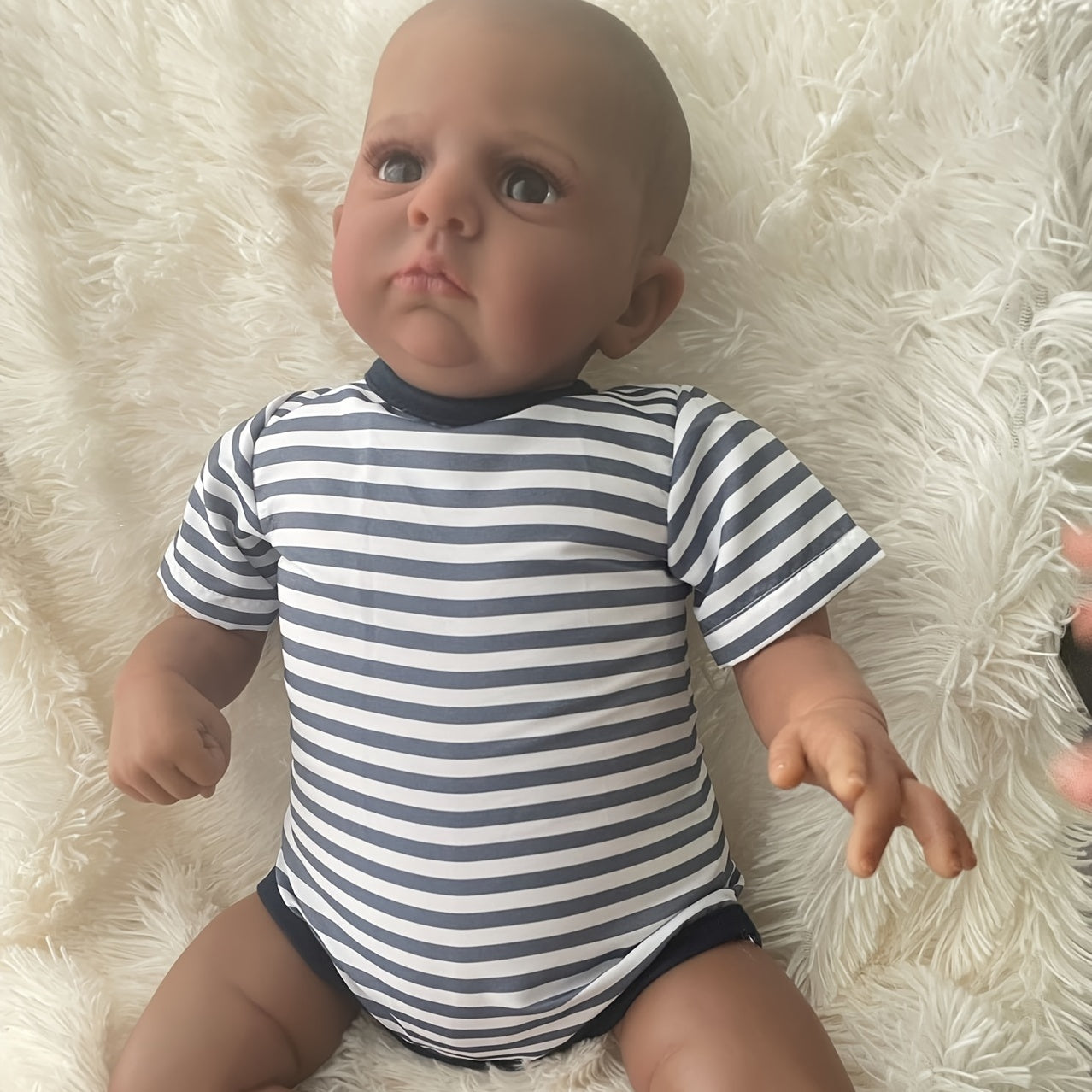 Dark Brown Skin Reborn Baby Doll Painted Hair 3D Skin