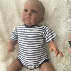 Dark Brown Skin Reborn Baby Doll Painted Hair 3D Skin