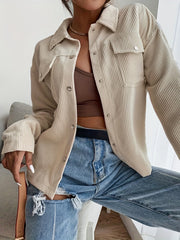 Solid Button Front Jacket Casual Long Sleeve Collared Outerwear