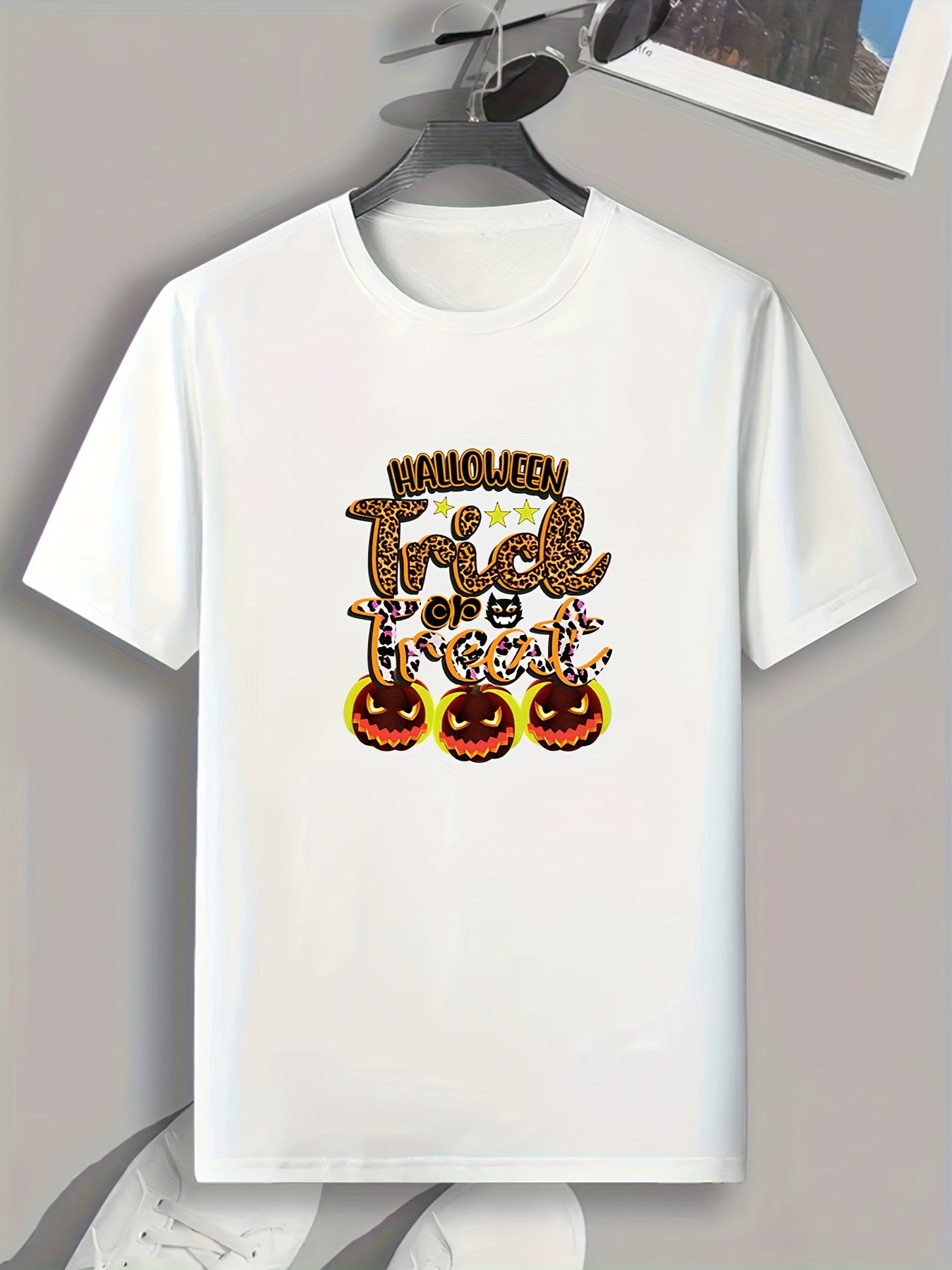 Halloween Letter Pattern Print Men's Comfy T-shirt Graphic Tee