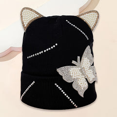 Pearl Butterfly Ear Knitted Hat for Valentines
