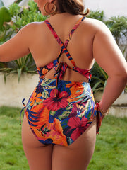 Floral Print Cut Out Drawstring Ruched Swimsuit