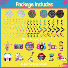 30pcs 80s Hip Hop Neon Swirls Ceiling Decorations for Back to the 80s Party