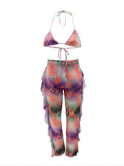 Tie Dye Strappy Top & Ruffle Trim Pants Swimsuit Set