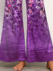 Floral Print High Rise Stretch Flare Leg Pants