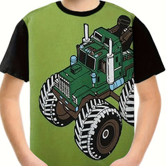 3D Truck Print Short Sleeve T shirt for Kids