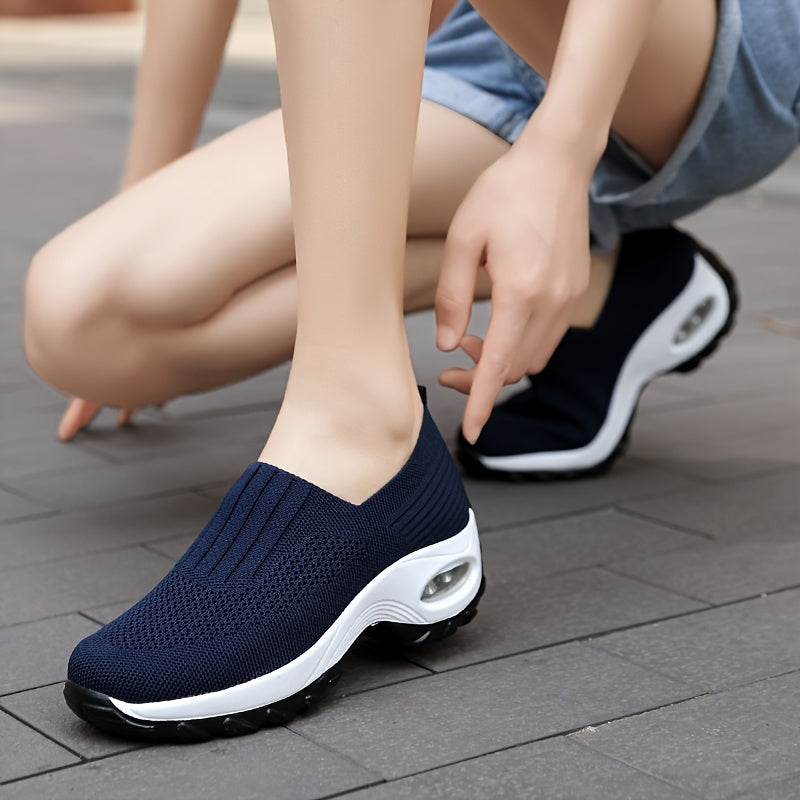 Breathable Textured Knit Slip On Sneakers with Air Cushion