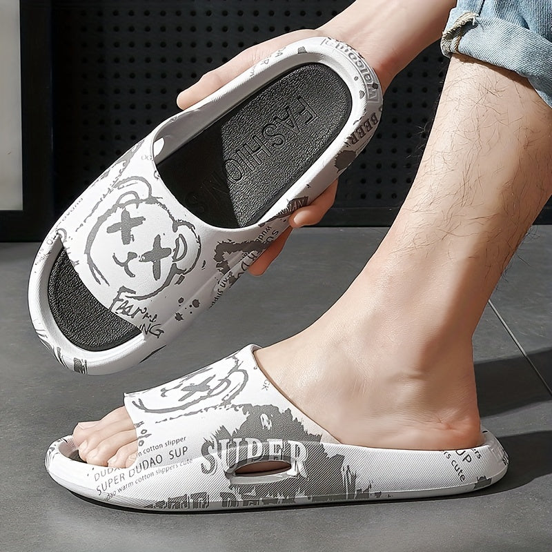Men's Bear Print Non Slip Open Toe Slides