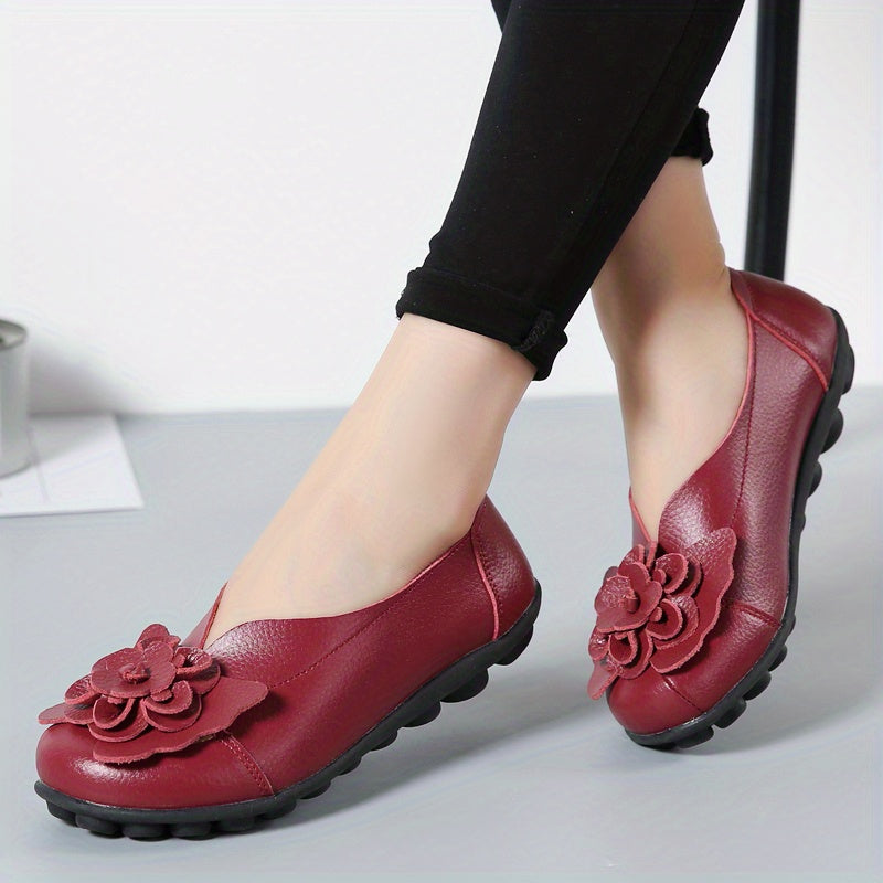 Women's Flower Decor Flat Shoes Solid Low Top Slip On Shoes