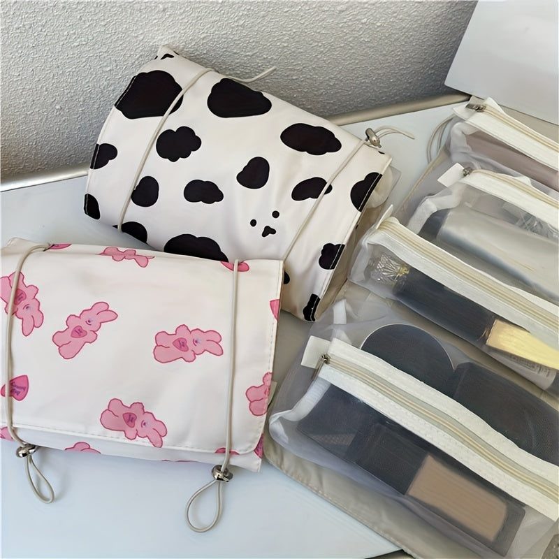Portable 4-in-1 Roll Up Travel Toiletry Organizer with Cartoon Pattern