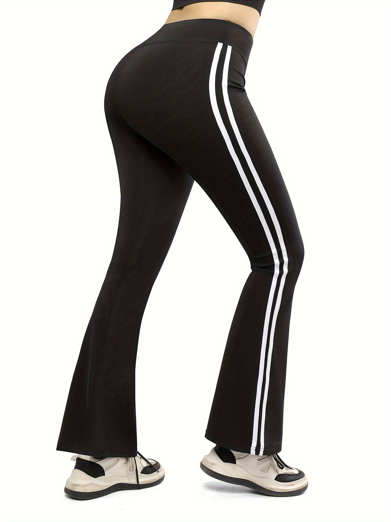 High Waist Side Striped Flare Yoga Pants Soft Stretch Tummy Control