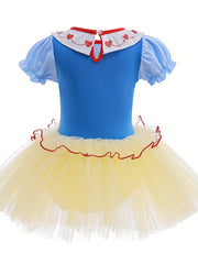 Girl's Cotton Tulle Tutu Mesh Puff Sleeve Ballet Dance Princess Dress