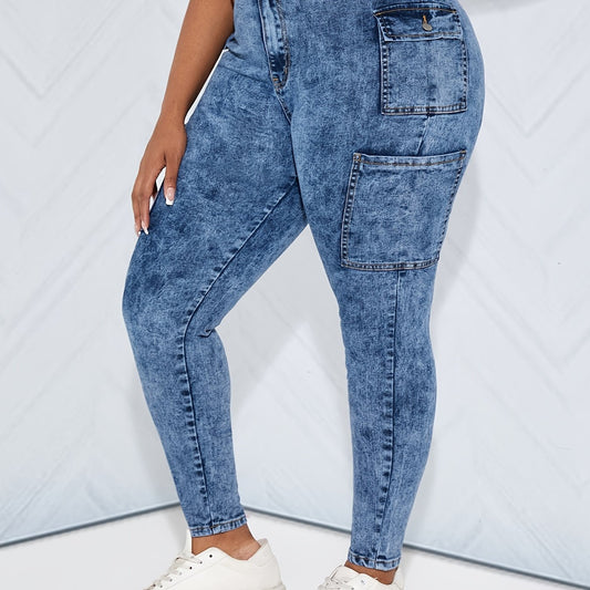 High Rise Skinny Cargo Jeans With Pockets