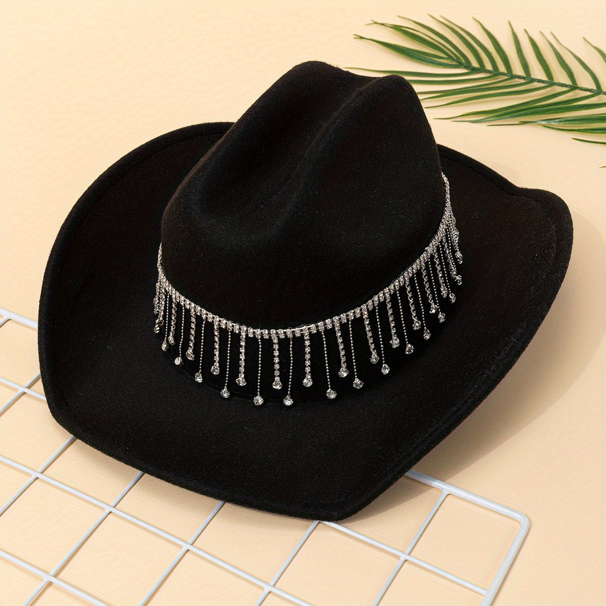 Rhinestone Tassel Vintage Fedora Cap Cowgirl Jazz Hat Unisex Boho Felt Hat