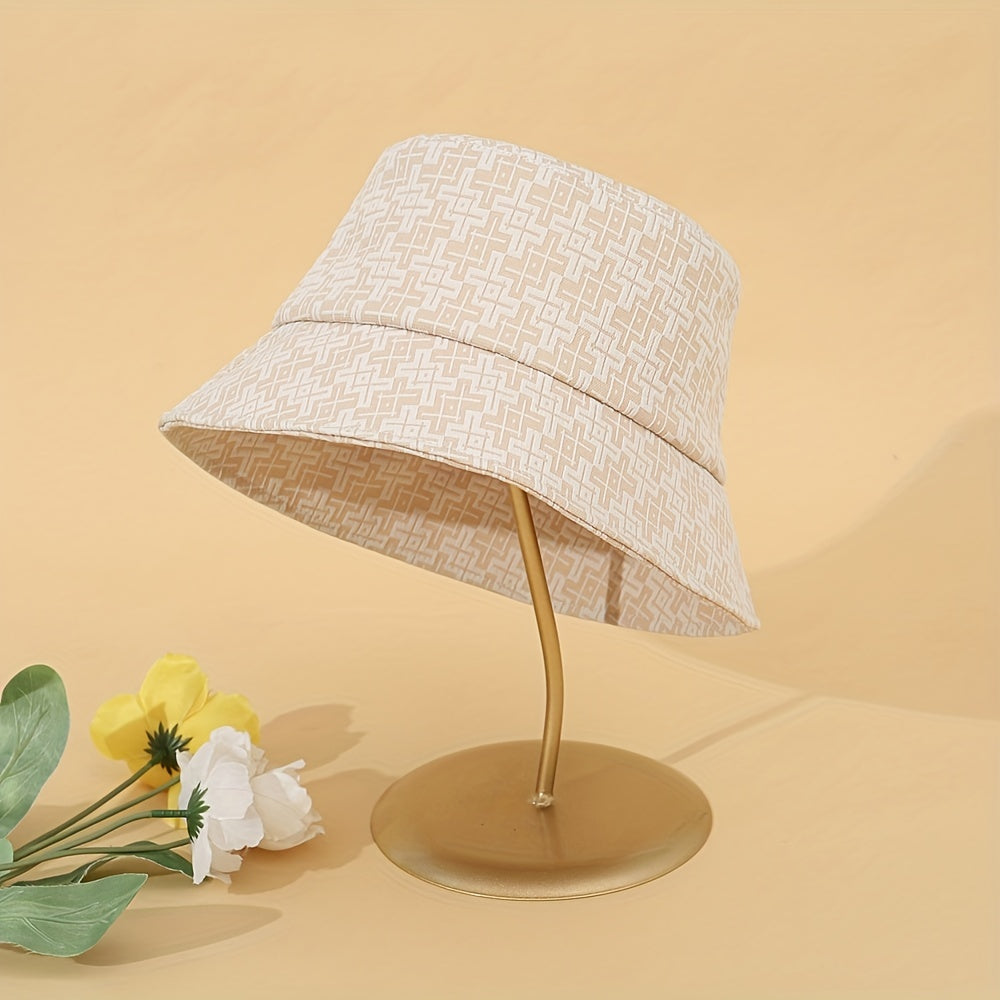 Classic Embossed Bucket Hat Khaki Sunscreen Basin Hat Women Travel Beach Hats