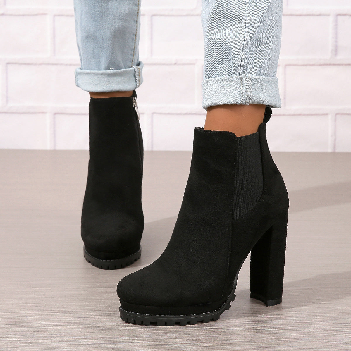 Comfy Block Heel Ankle Boots with Zipper