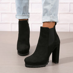 Comfy Block Heel Ankle Boots with Zipper