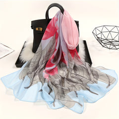 Chiffon Scarf Big Leaf Flower Print Boho Shawl Beach Towel