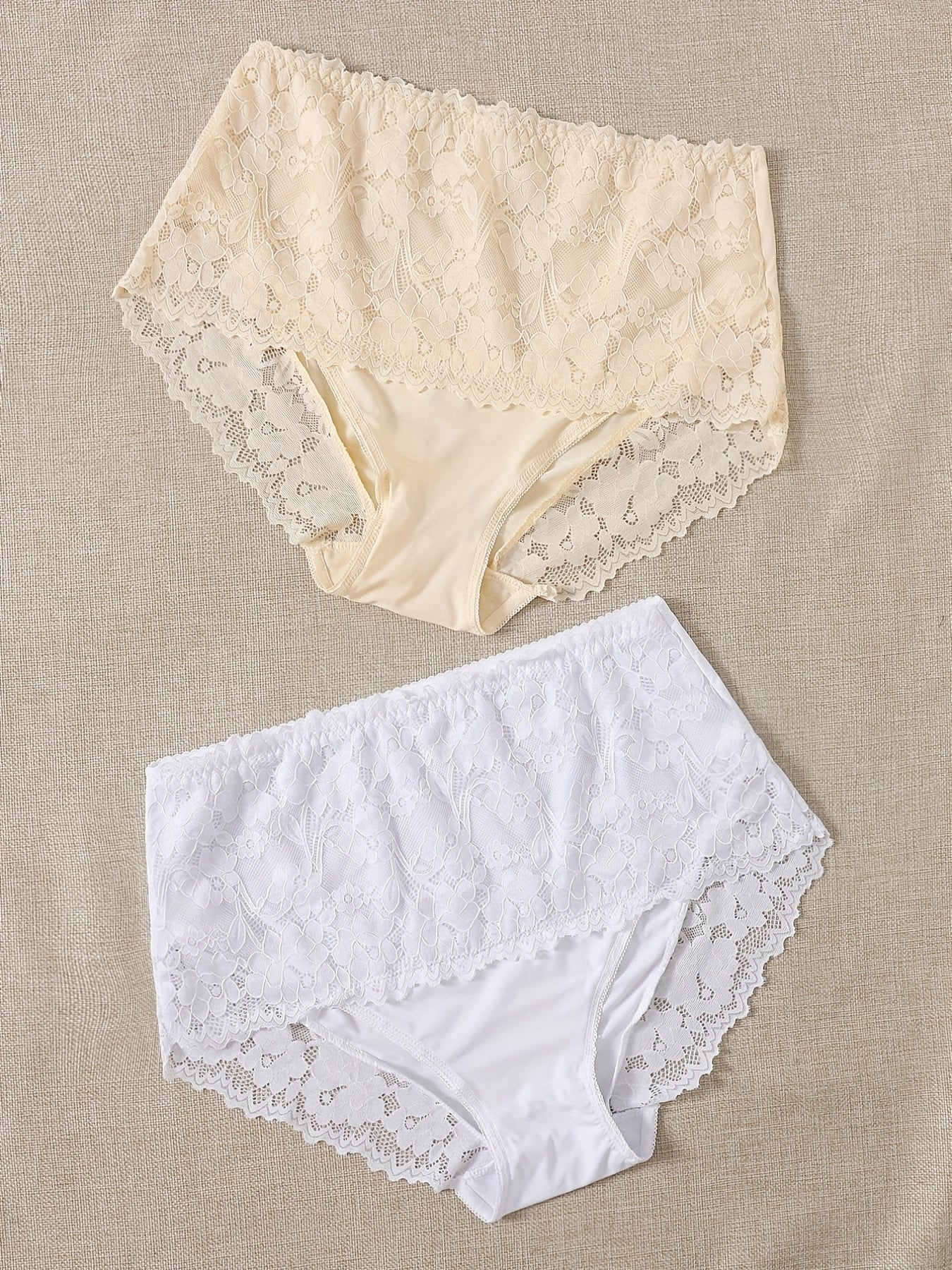 2 Pack Plus Size Lace Briefs Set Women's Mid Rise Breathable Panties
