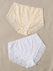 2 Pack Plus Size Lace Briefs Set Women's Mid Rise Breathable Panties