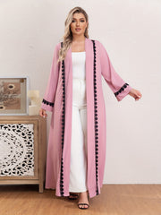 Boho Abaya Robe Contrast Lace Long Sleeve Open Front Dress