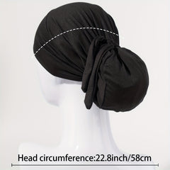 Solid Tied Turban Cap Long Hair Head Wrap Casual Hijab Head Scarf