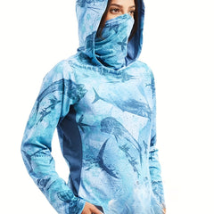 Fish Graphic Sun Protection Hooded Shirt Long Sleeves Running Top
