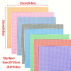 8pcs 24 Colorful Plaid Fabric Squares Pre Cut DIY Handicraft Sewing Apparel Craf