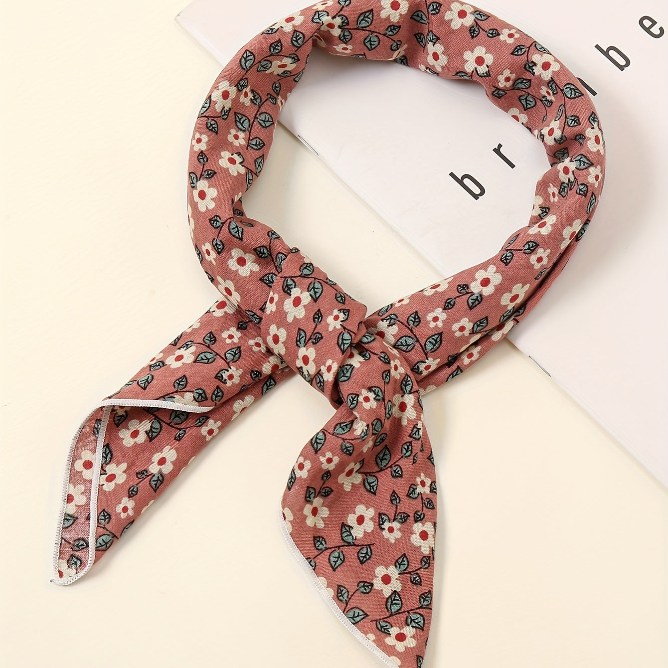 Floral Print Plain Bandana Solid Vintage Square Scarf Women Casual Neckerchief