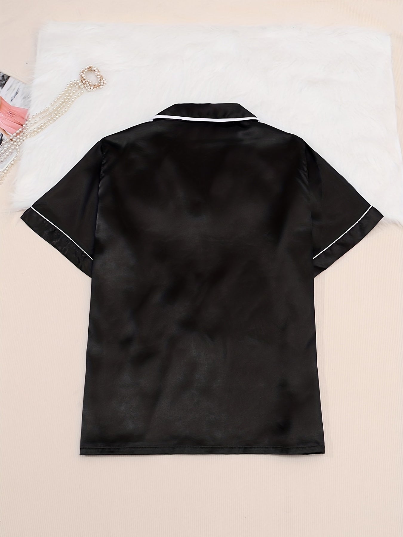 Satin Pajama Set Short Sleeve Shirt & Pants