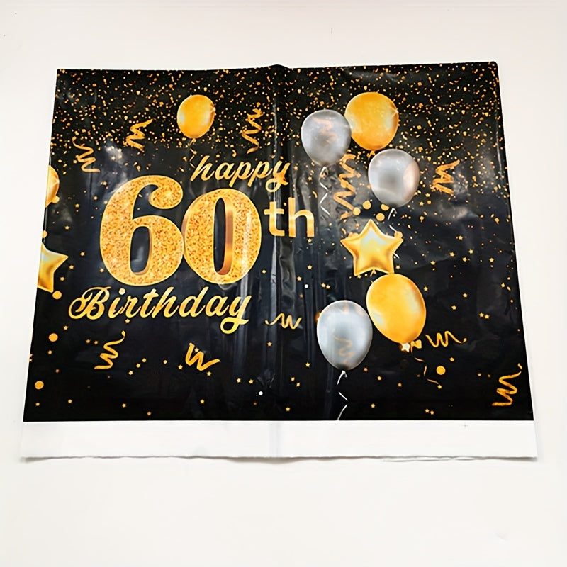 Golden Happy 60th Birthday Tablecloth Rectangular Party Table Cover