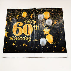 Golden Happy 60th Birthday Tablecloth Rectangular Party Table Cover
