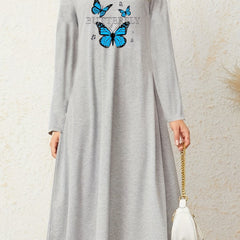 Butterfly & Letter Print Long Sleeve Nightdress