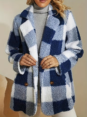Plaid Pattern Dual Breasted Plush Coat for Fall & Winter