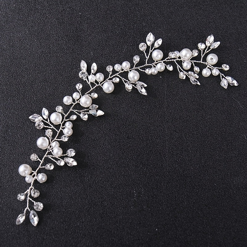 Silvery Faux Pearl Wedding Headband Crystal Hairband For Bride