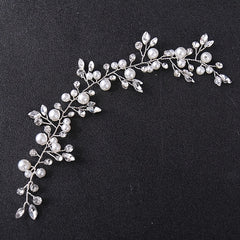 Silvery Faux Pearl Wedding Headband Crystal Hairband For Bride